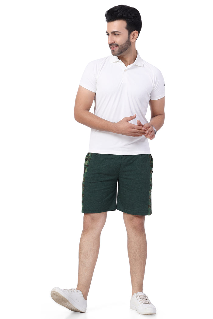 NEO GARMENTS Men’s Cotton Long Shorts | GREEN MILANGE | SIZES FROM M TO 7XL.