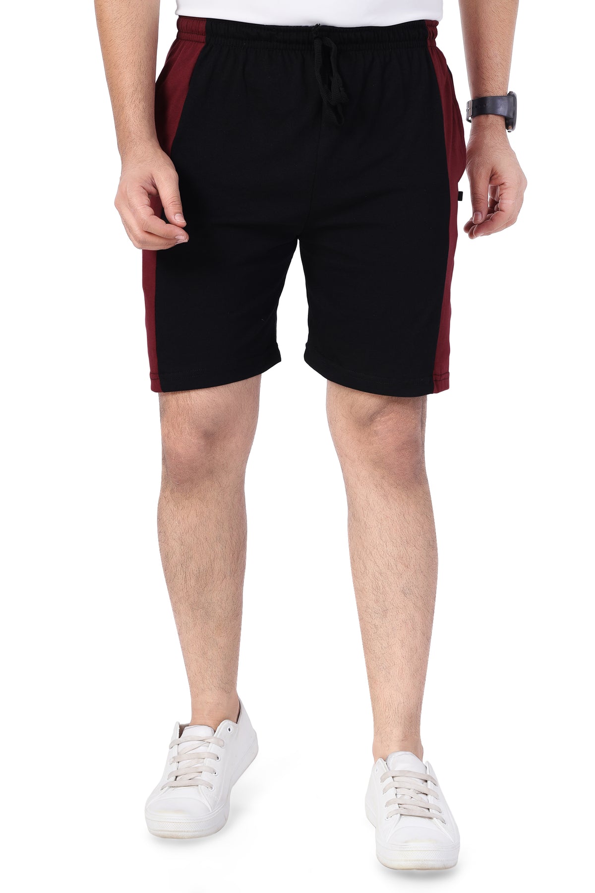 NEO GARMENTS Men’s Cotton Long Shorts | MAROON & BLACK  | SIZES FROM M TO 7XL.