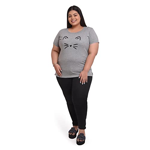 Women's Cotton Round Neck T-shirt - MEOW | SIZE FROM S-32" TO 8XL-52"