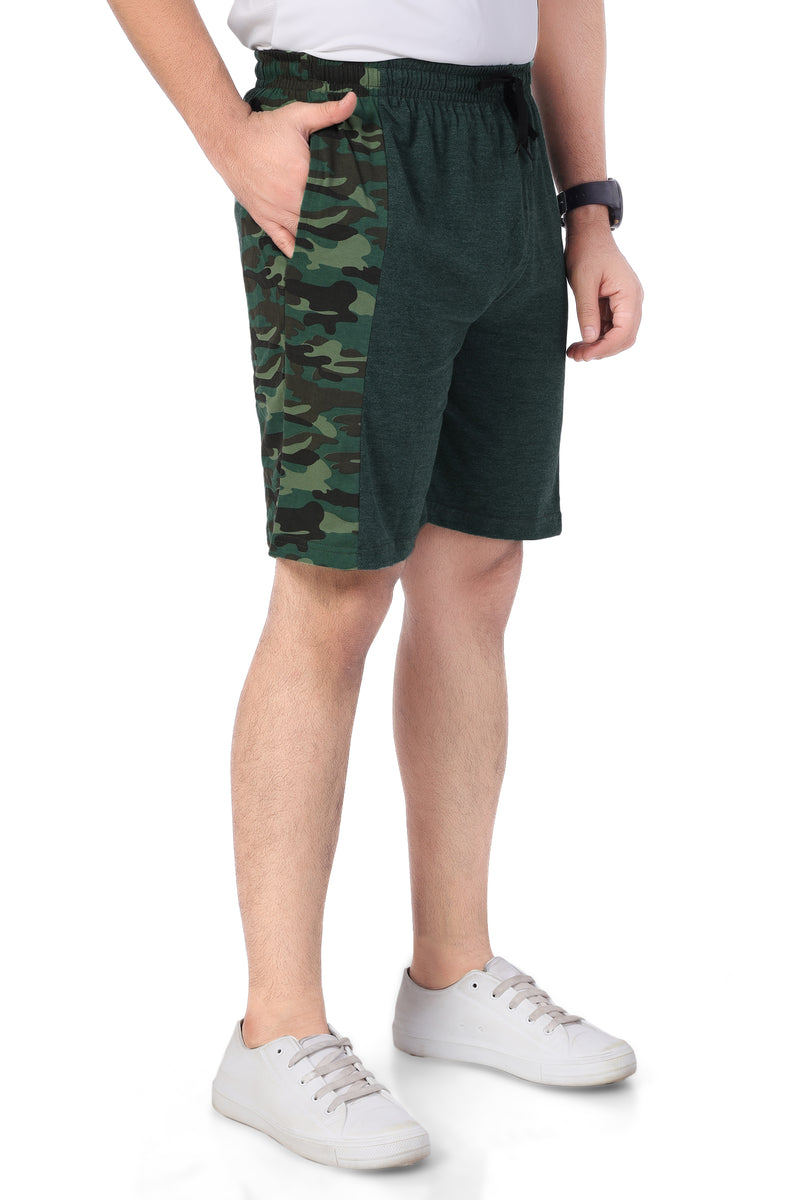 NEO GARMENTS Men’s Cotton Long Shorts | GREEN MILANGE | SIZES FROM M TO 7XL.