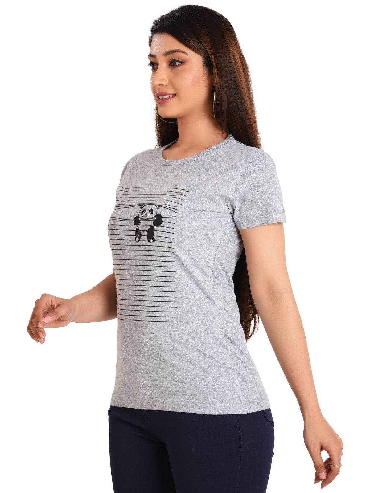 Women's Cotton Round Neck T-shirt - PANDA | SIZE FROM S-32" TO 8XL-52"