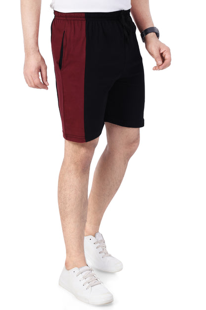 NEO GARMENTS Men’s Cotton Long Shorts | MAROON & BLACK  | SIZES FROM M TO 7XL.