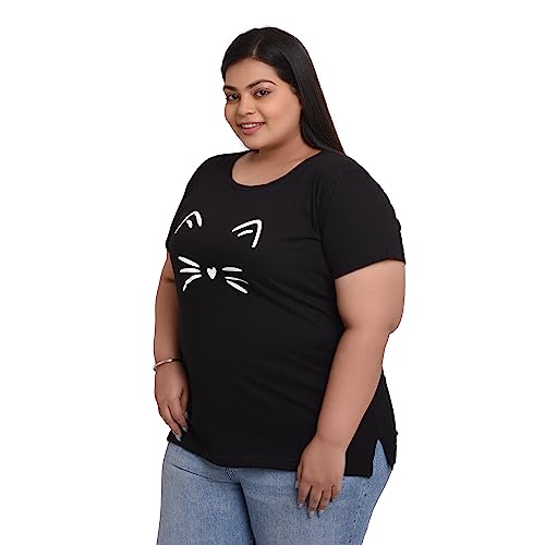 Women's Cotton Round Neck T-shirt - MEOW | SIZE FROM S-32" TO 8XL-52"