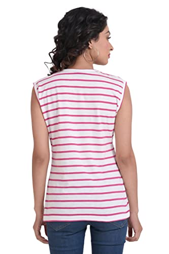 NEO GARMENTS Women's Multi-colored Sleeveless Cotton Round Neck Stripe T-shirt - | SIZE FROM S-32" TO 3XL-42"
