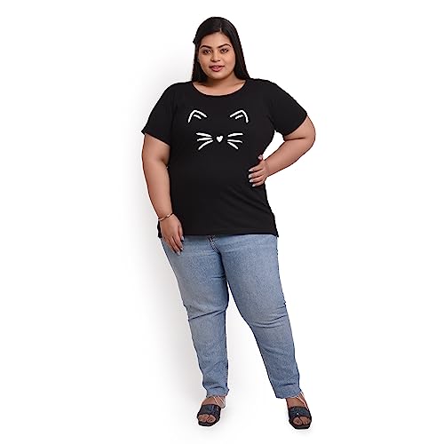 Women's Cotton Round Neck T-shirt - MEOW | SIZE FROM S-32" TO 8XL-52"