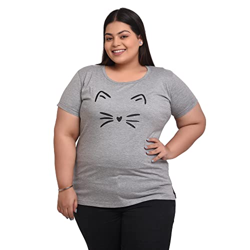 Women's Cotton Round Neck T-shirt - MEOW | SIZE FROM S-32" TO 8XL-52"