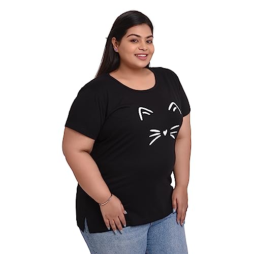 Women's Cotton Round Neck T-shirt - MEOW | SIZE FROM S-32" TO 8XL-52"