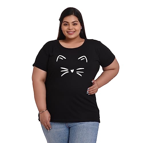 Women's Cotton Round Neck T-shirt - MEOW | SIZE FROM S-32" TO 8XL-52"