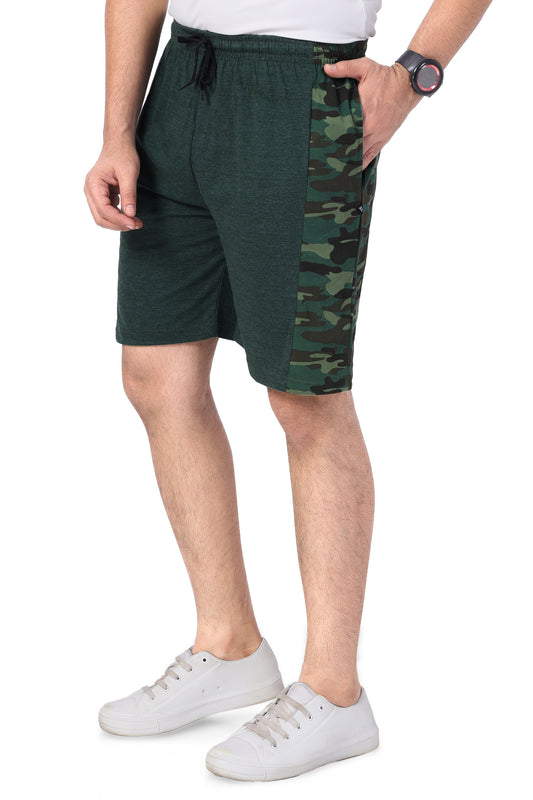 NEO GARMENTS Men’s Cotton Long Shorts | GREEN MILANGE | SIZES FROM M TO 7XL.