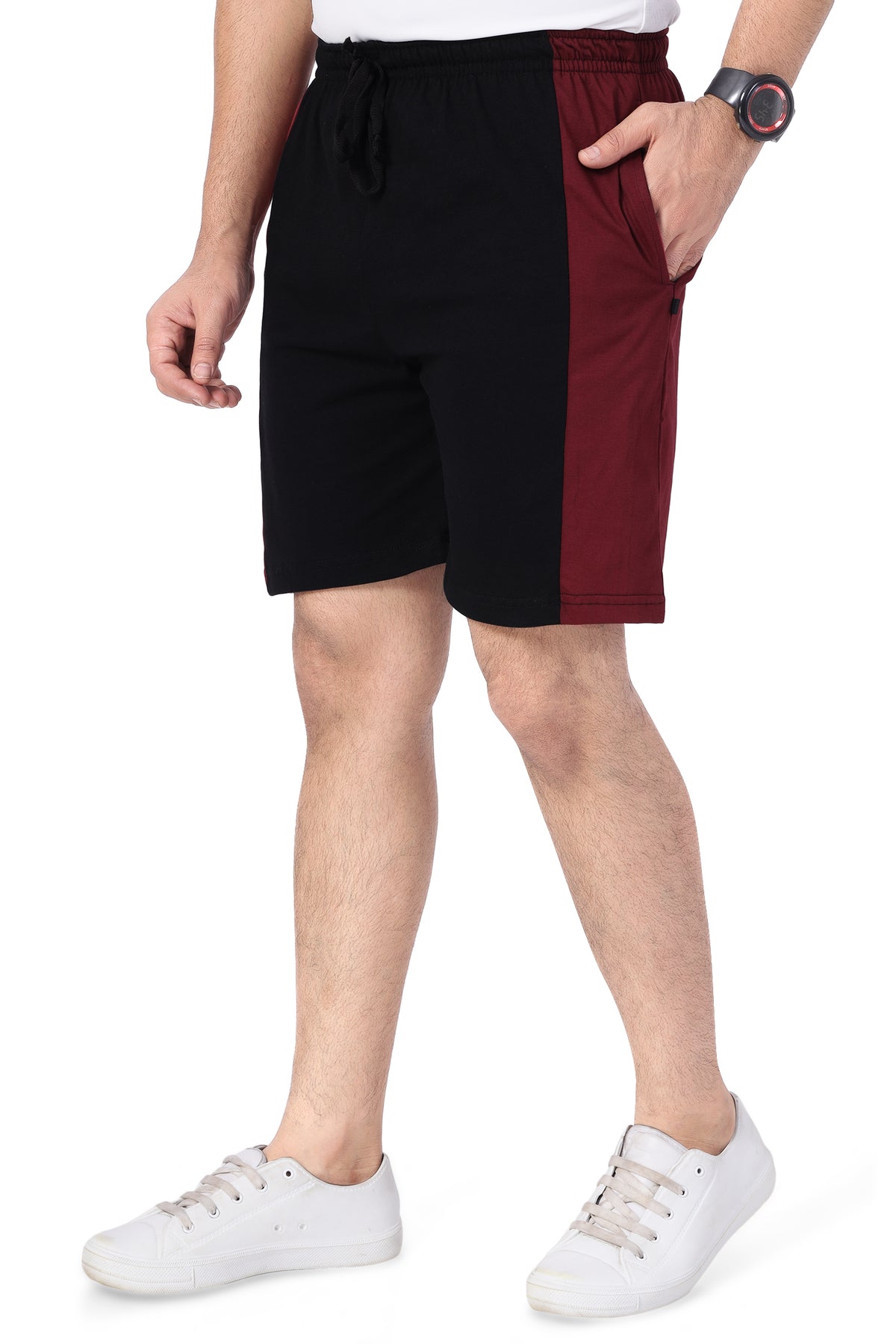 NEO GARMENTS Men’s Cotton Long Shorts | MAROON & BLACK  | SIZES FROM M TO 7XL.