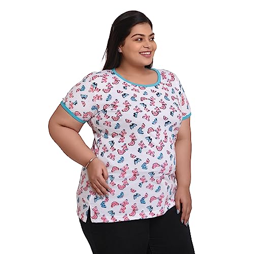 Women's Cotton Round Neck PLUS size T-shirt - BUTTERFLY. | SIZE FROM S - 32" TO 8XL - 52"