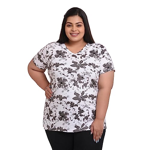 Women's Cotton Round Neck PLUS size All Over Print T-shirt | FLOWERS | SIZE FROM S-32" TO 8XL-52".