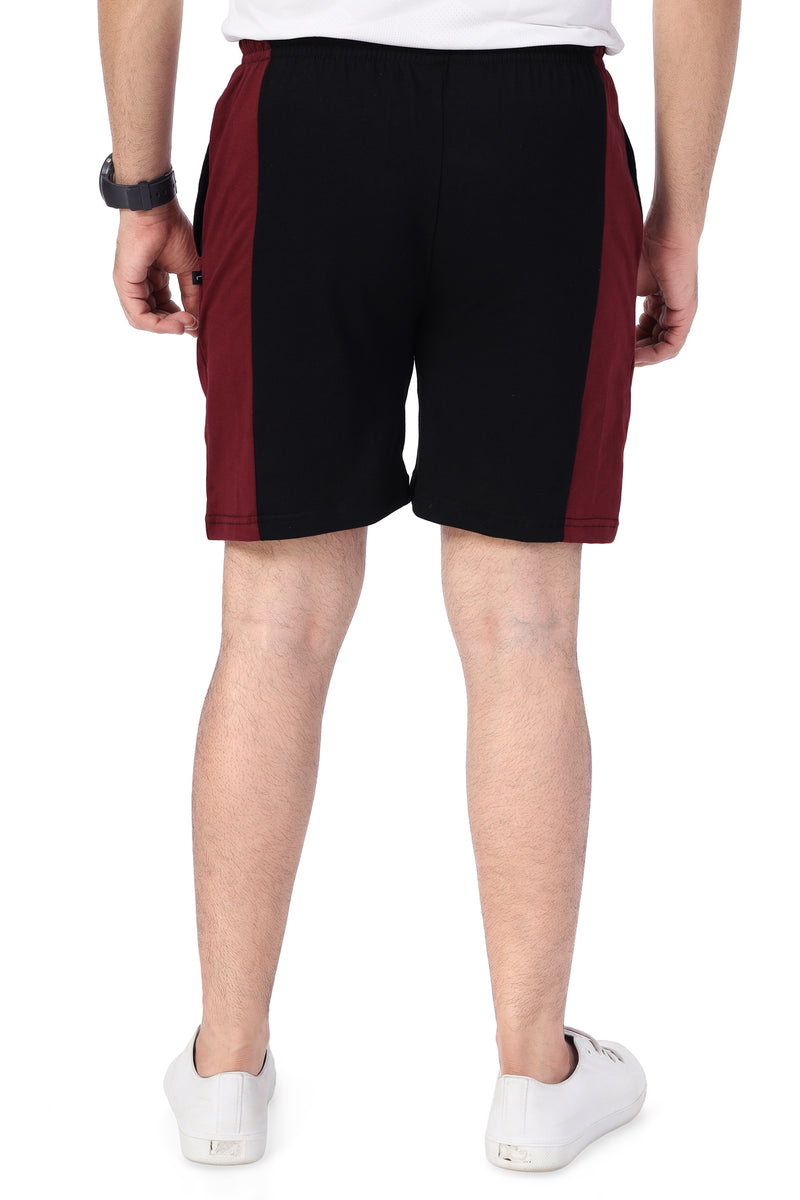 NEO GARMENTS Men’s Cotton Long Shorts | MAROON & BLACK  | SIZES FROM M TO 7XL.