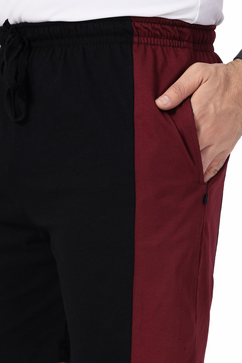 NEO GARMENTS Men’s Cotton Long Shorts | MAROON & BLACK  | SIZES FROM M TO 7XL.