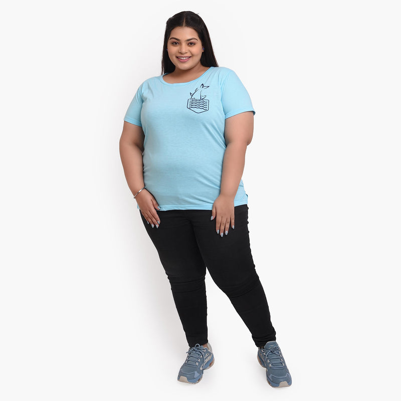 Women's Cotton Round Neck Plus T-shirt - FISH | SIZE FROM S-32" TO 8XL-52"