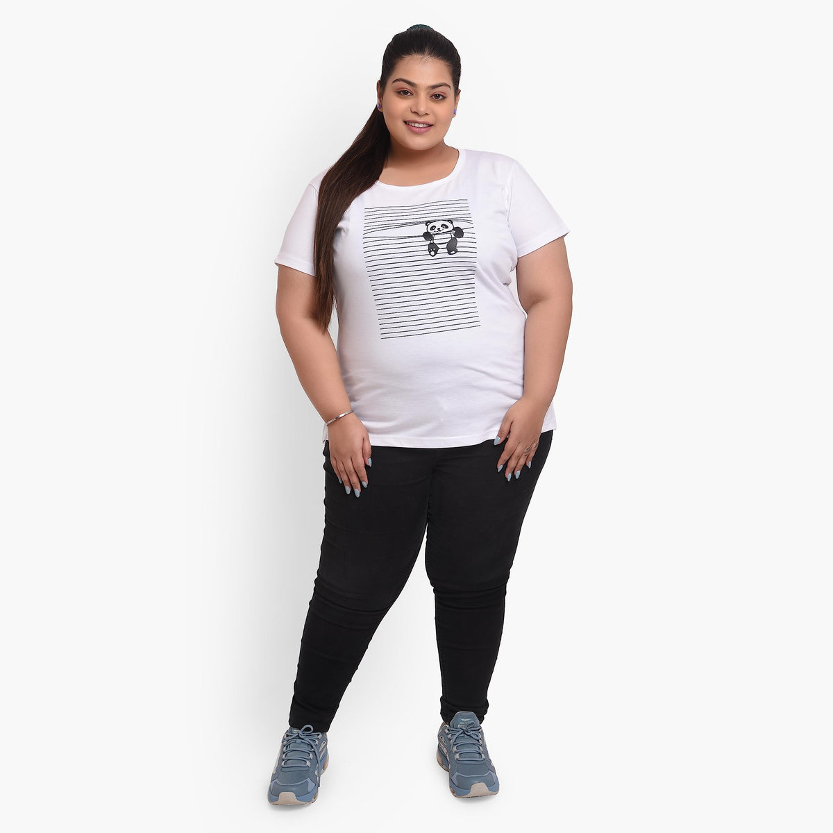 Women's Cotton Round Neck T-shirt - PANDA | SIZE FROM S-32" TO 8XL-52"