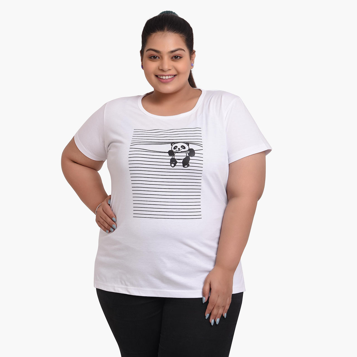 Women's Cotton Round Neck T-shirt - PANDA | SIZE FROM S-32" TO 8XL-52"