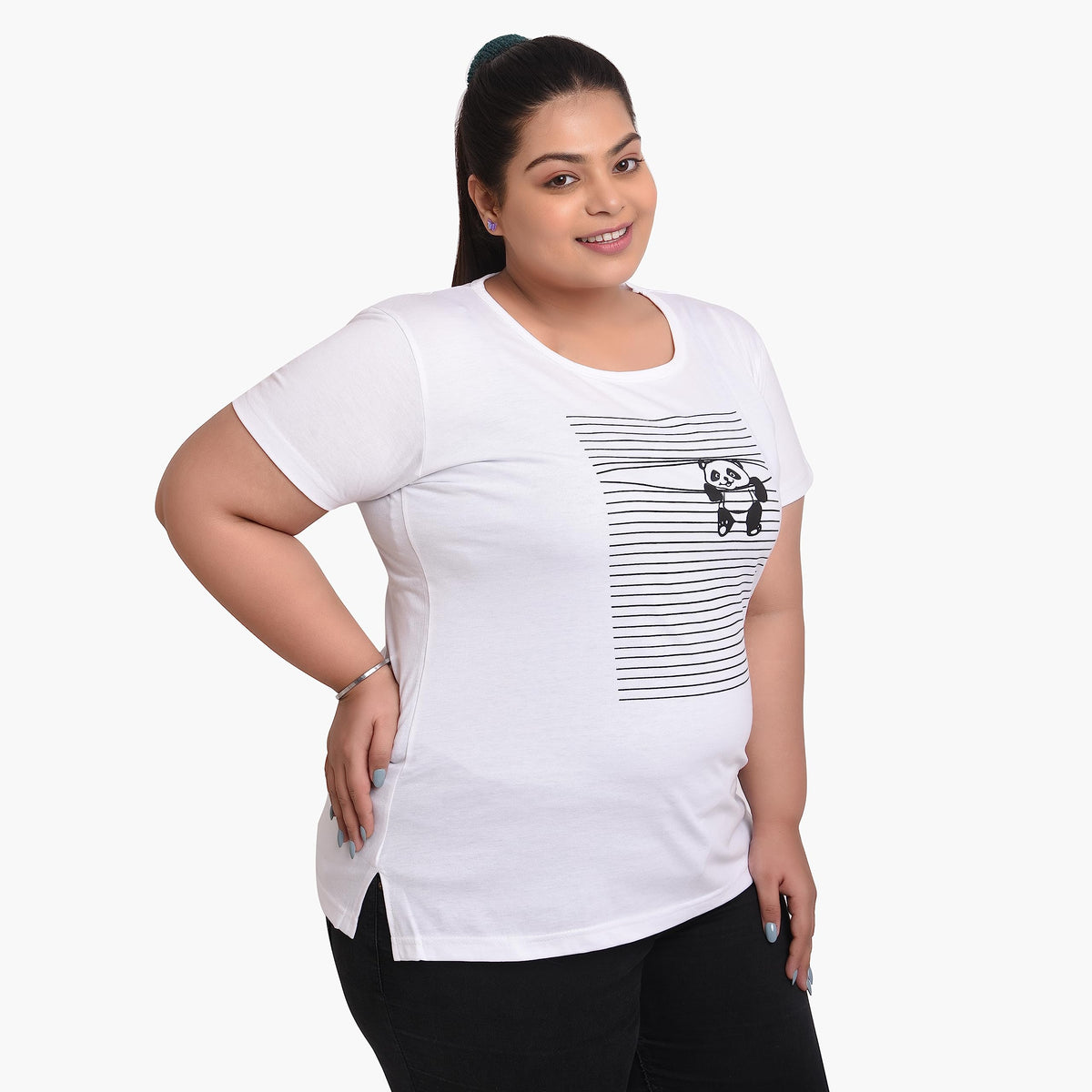 Women's Cotton Round Neck T-shirt - PANDA | SIZE FROM S-32" TO 8XL-52"