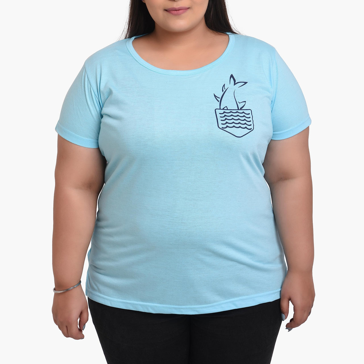 Women's Cotton Round Neck Plus T-shirt - FISH | SIZE FROM S-32" TO 8XL-52"