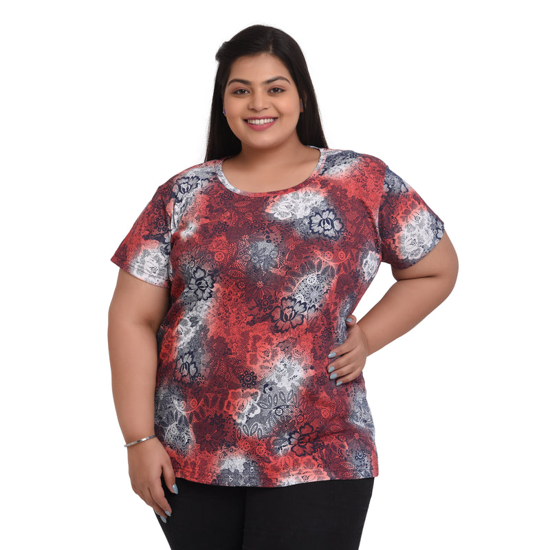 Women Cotton Round Neck T-Shirt - All Over Print | SIZE FROM 3XL-42" - 8XL-52"