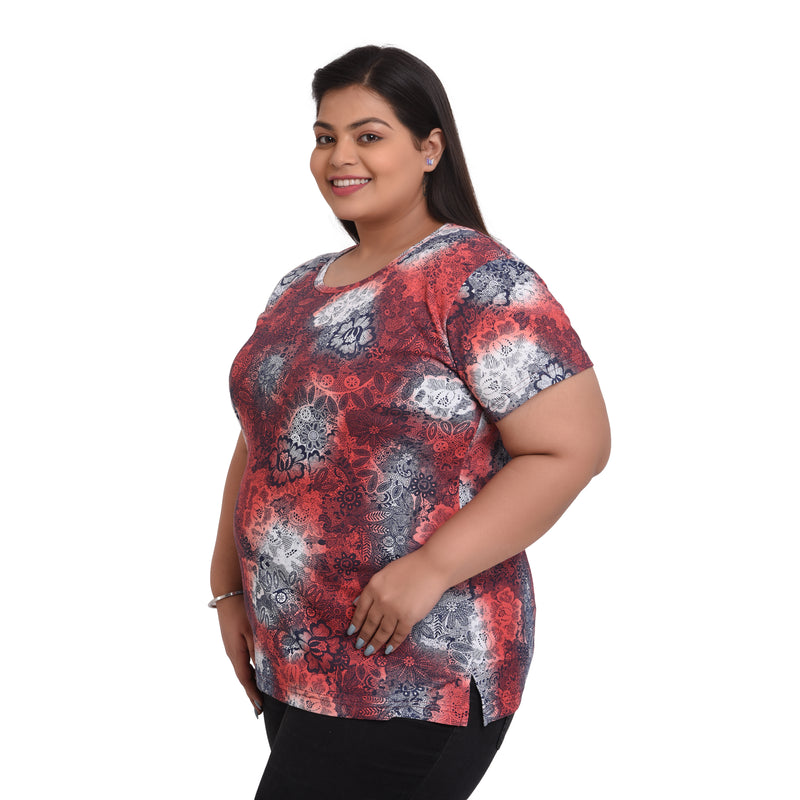 Women Cotton Round Neck T-Shirt - All Over Print | SIZE FROM 3XL-42" - 8XL-52"