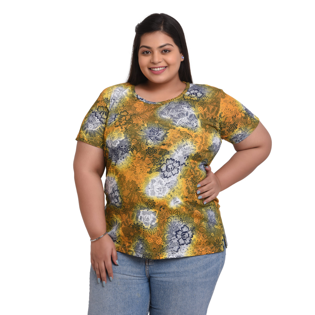 Women Cotton Round Neck T-Shirt - All Over Print | SIZE FROM 3XL-42" - 8XL-52"