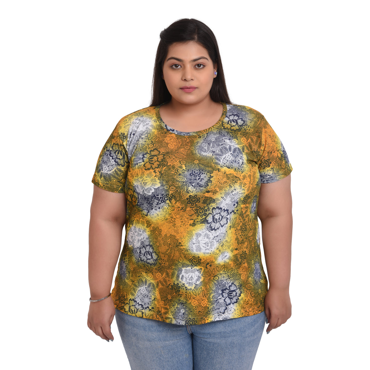 Women Cotton Round Neck T-Shirt - All Over Print | SIZE FROM 3XL-42" - 8XL-52"