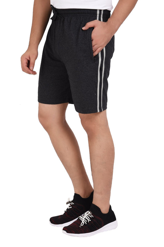 Men’s Cotton Stripped Chain Pockets Long Shorts. | CARBON , front view