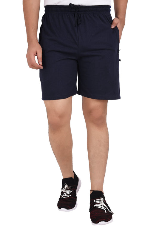 Men’s Cotton Stripped Chain Pockets Long Shorts. | NAVY BLUE , front view
