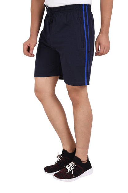 NEO GARMENTS Men’s Cotton Stripped Chain Pockets Long Shorts. | NAVY BLUE | SIZES FROM M TO 7XL.