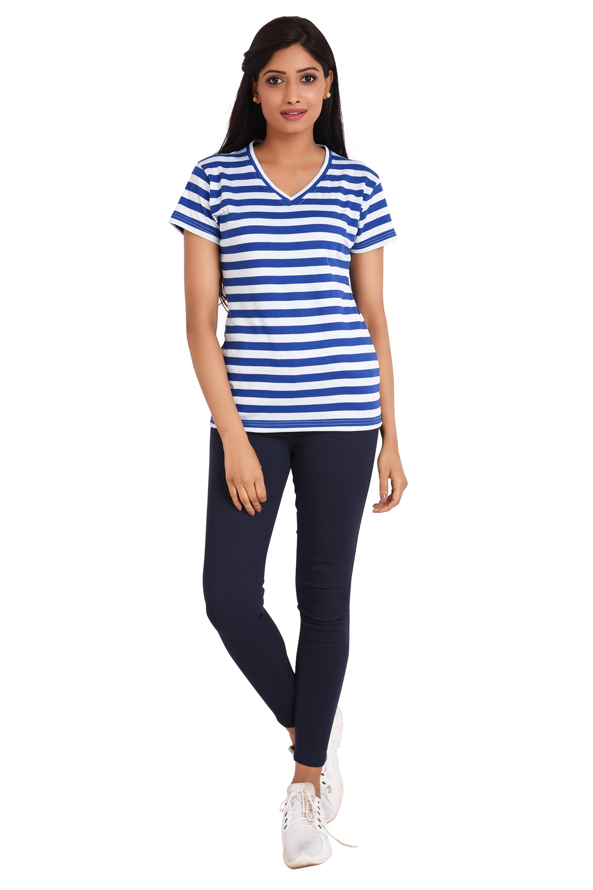 NEO GARMENTS Women's Polyester Slim Fit V Neck Stripe T-shirt. | SIZES - S - 32" TO 3XL - 42" (Copy)