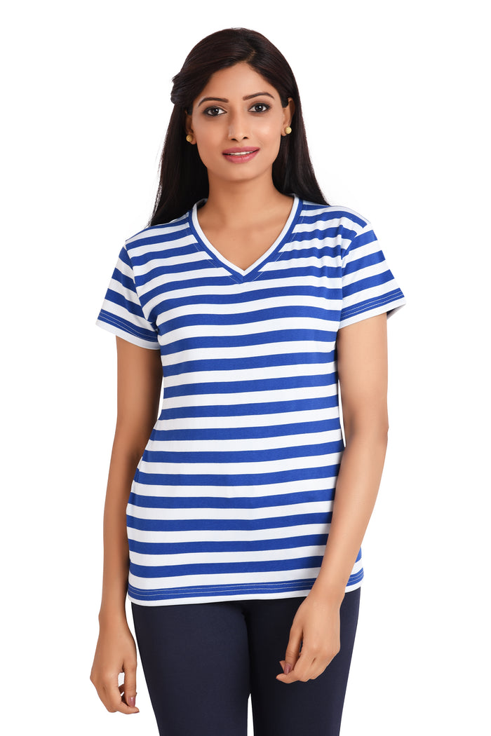 NEO GARMENTS Women's Polyester Slim Fit V Neck Stripe T-shirt. | SIZES - S - 32" TO 3XL - 42" (Copy)