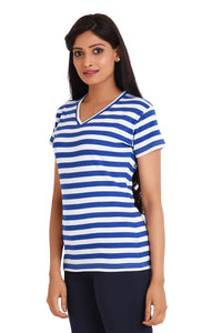 NEO GARMENTS Women's Polyester Slim Fit V Neck Stripe T-shirt. | SIZES - S - 32" TO 3XL - 42" (Copy)