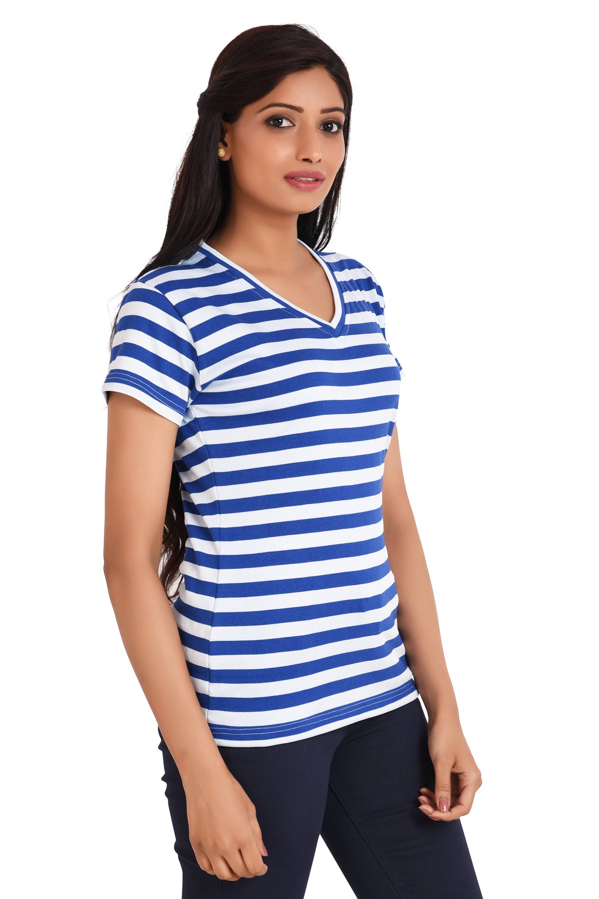 NEO GARMENTS Women's Polyester Slim Fit V Neck Stripe T-shirt. | SIZES - S - 32" TO 3XL - 42" (Copy)