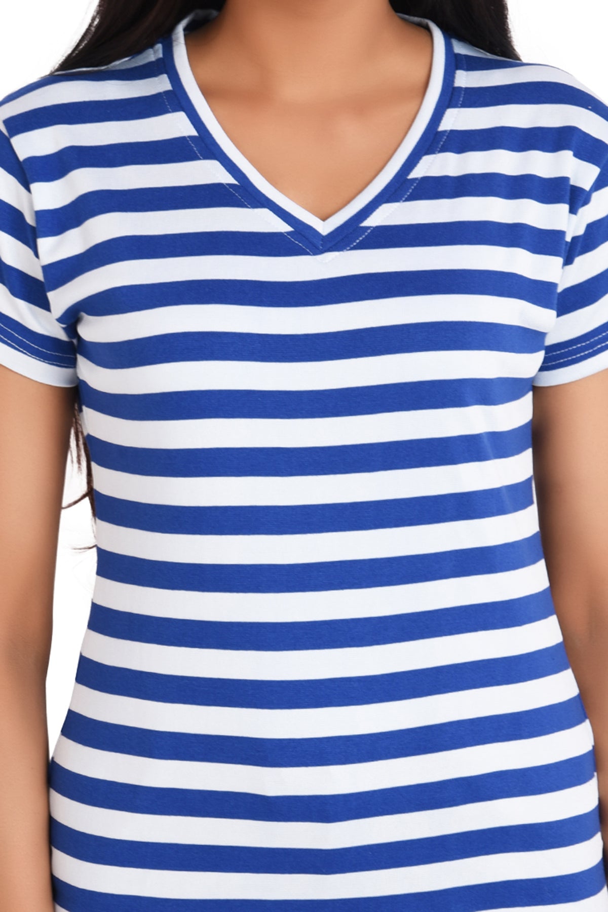 NEO GARMENTS Women's Polyester Slim Fit V Neck Stripe T-shirt. | SIZES - S - 32" TO 3XL - 42" (Copy)