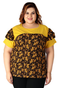 Women's Cotton Round Neck PLUS size All Over Print T-shirt | FLOWERS | SIZE FROM 3XL-42" TO 8XL-52".