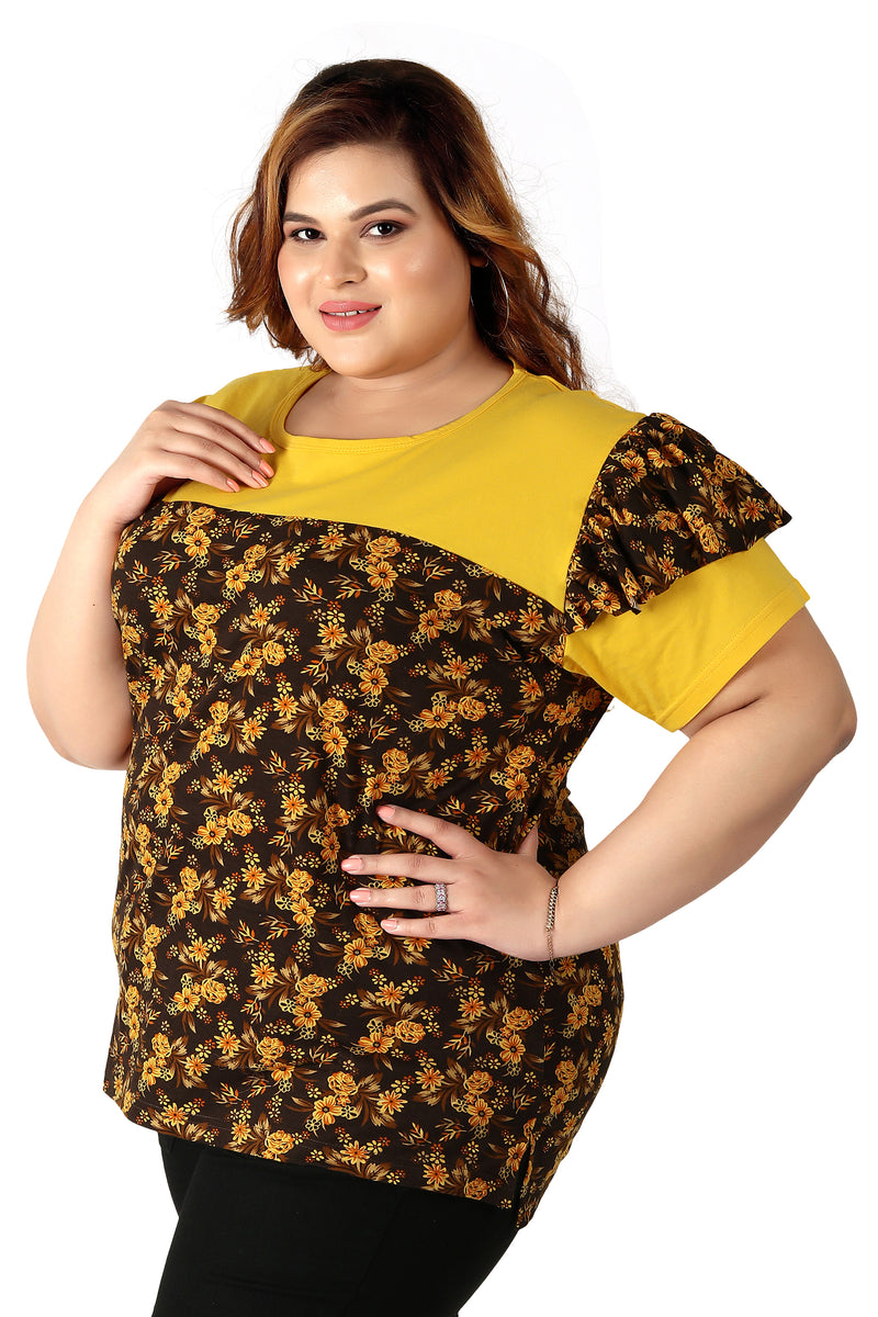 Women's Cotton Round Neck PLUS size All Over Print T-shirt | FLOWERS | SIZE FROM 3XL-42" TO 8XL-52".