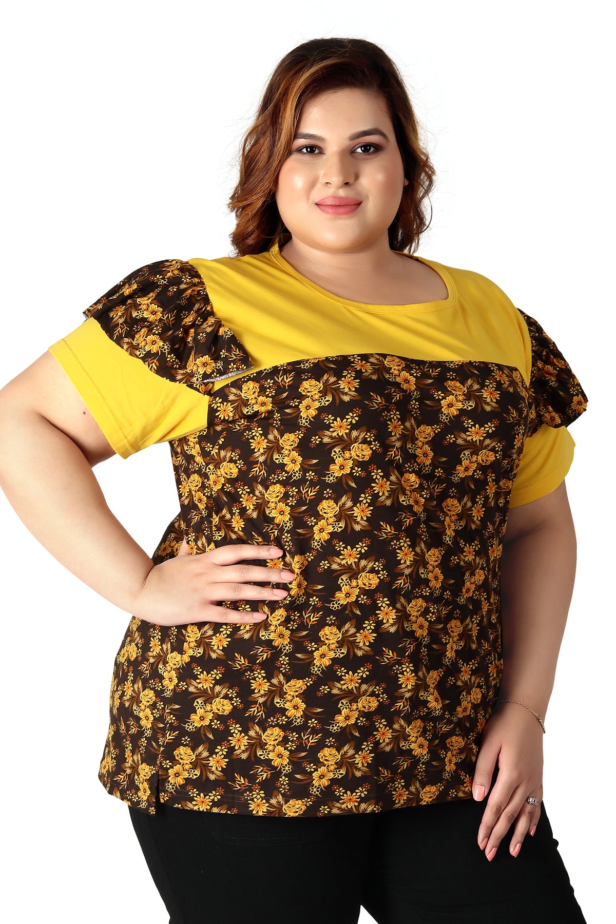 Women's Cotton Round Neck PLUS size All Over Print T-shirt | FLOWERS | SIZE FROM 3XL-42" TO 8XL-52".