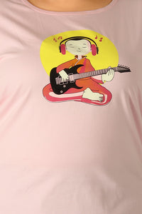 Women Printed, Graphic Print Round Neck Pure Cotton Pink T-Shirt | SIZE FROM 3XL-42" - 8XL-52"