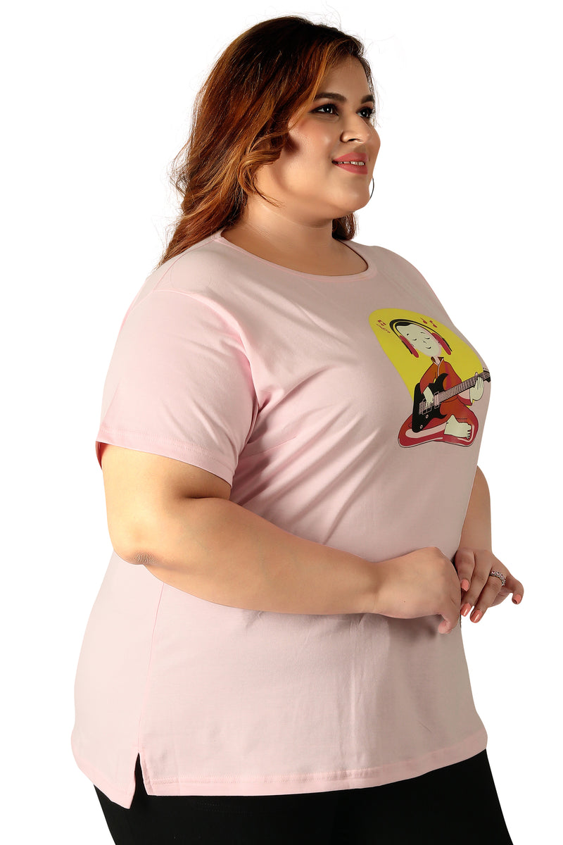 Women Printed, Graphic Print Round Neck Pure Cotton Pink T-Shirt | SIZE FROM 3XL-42" - 8XL-52"