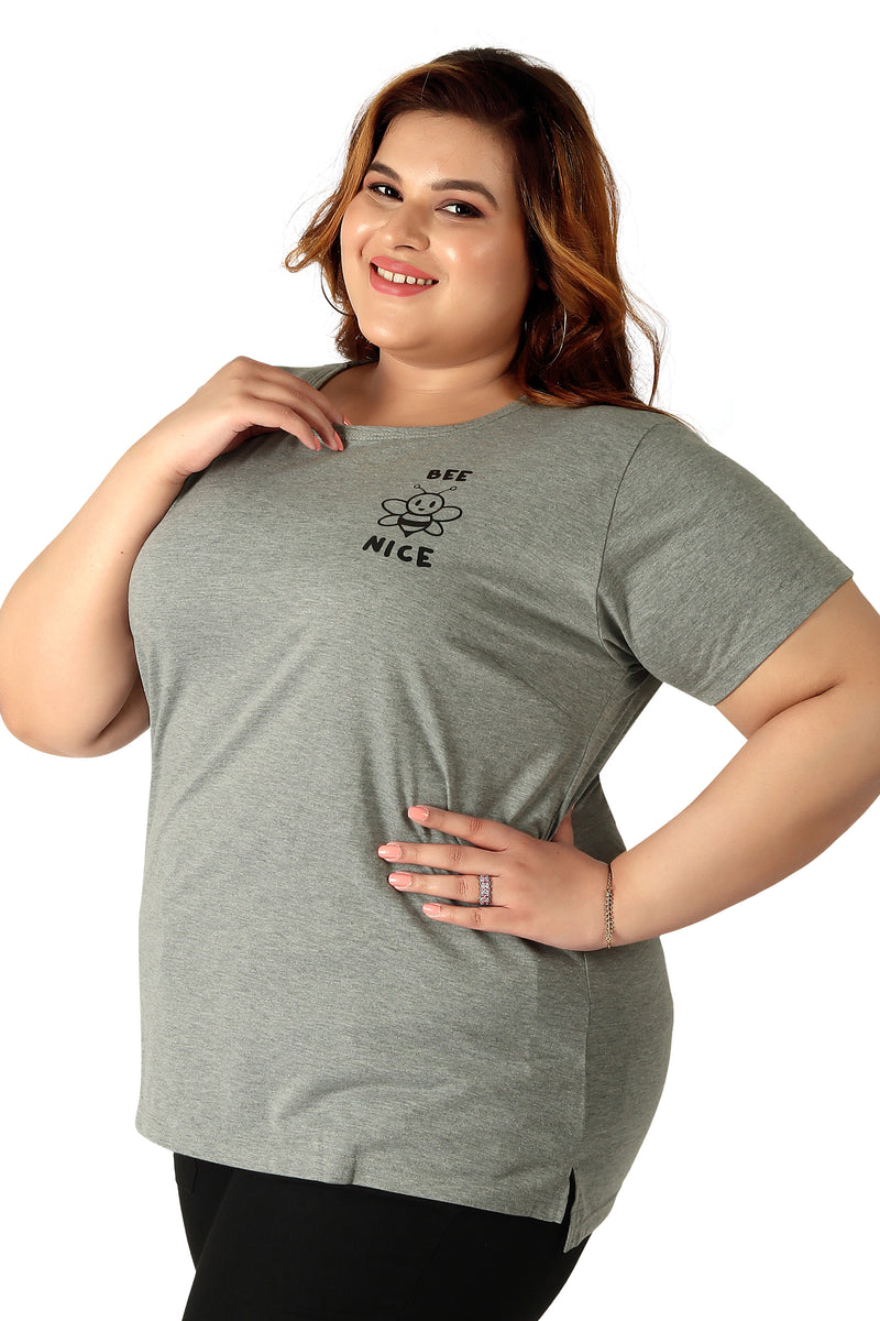 Women Cotton Round Neck Plus Size T-shirt | BEE NICE | SIZES - S - 32" TO 8XL - 52"