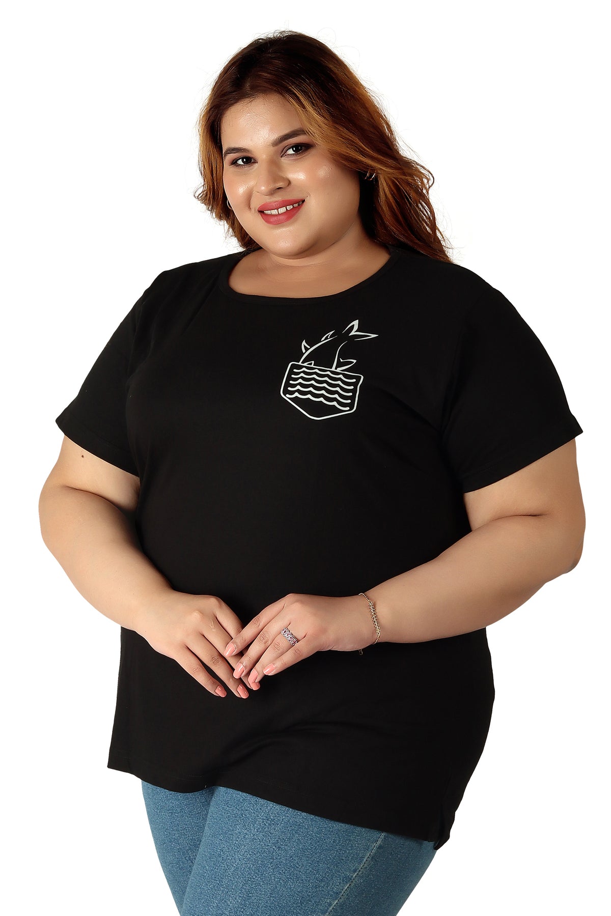 Women's Cotton Round Neck Plus T-shirt - FISH | SIZE FROM S-32" TO 8XL-52"