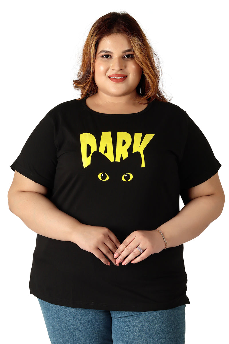 Women Printed, Solid, Graphic Print, Round Neck Pure Cotton Black, Yellow T-Shirt | SIZE FROM 3XL-42" - 8XL-52"