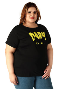 Women Printed, Solid, Graphic Print, Round Neck Pure Cotton Black, Yellow T-Shirt | SIZE FROM 3XL-42" - 8XL-52"