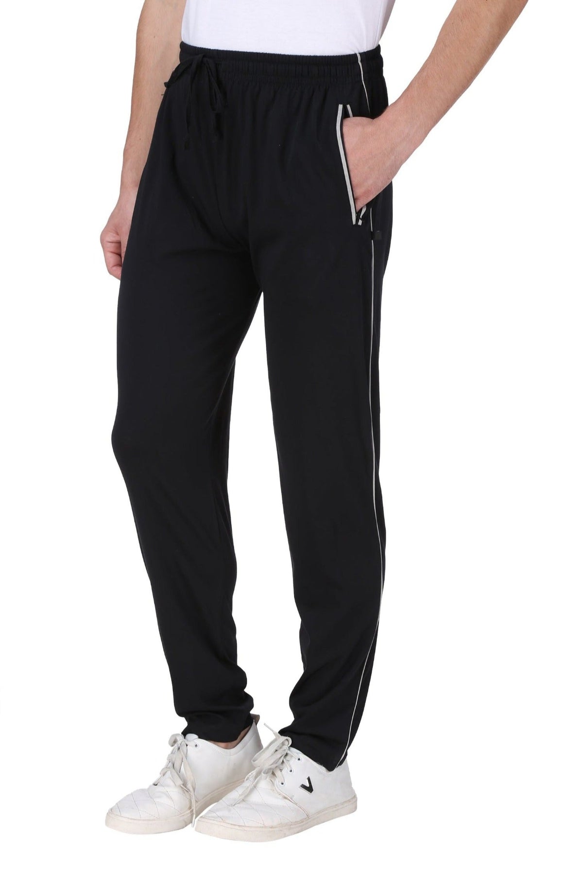 Men's Cotton TRACK PANTS | BLACK , front view