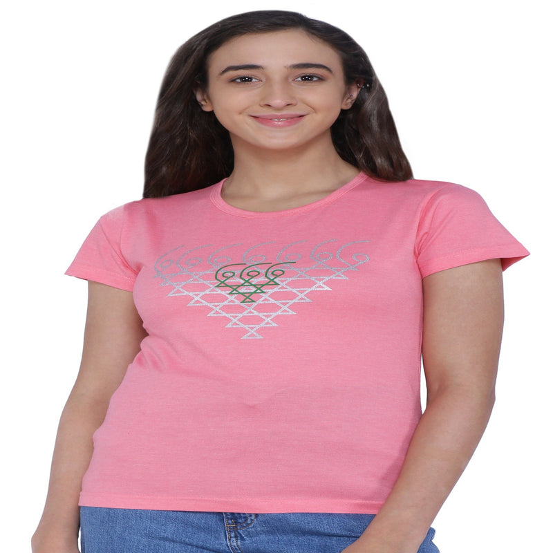 NEO GARMENTS Women's Cotton Round Neck T-shirt - SARASWATI YANTRA | SIZE FROM S-32" TO L-36"