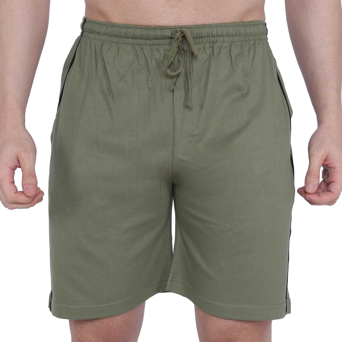 NEO GARMENTS Men’s Cotton Long Shorts. (stripe)  | OLIVE GREEN | SIZES FROM M TO 9XL.