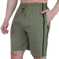 NEO GARMENTS Men’s Cotton Long Shorts. (stripe)  | OLIVE GREEN | SIZES FROM M TO 9XL.