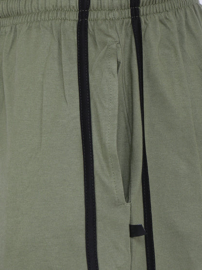 NEO GARMENTS Men’s Cotton Long Shorts. (stripe)  | OLIVE GREEN | SIZES FROM M TO 9XL.