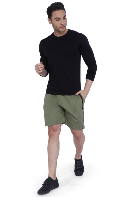 NEO GARMENTS Men’s Cotton Long Shorts. (stripe)  | OLIVE GREEN | SIZES FROM M TO 9XL.
